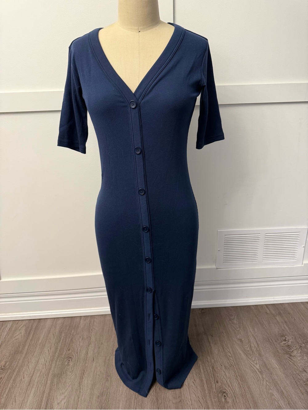 Travis Mathew Navy Button-Front Maxi Dress